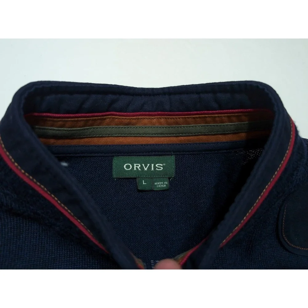 ORVIS 100% Merino Wool 1/2 Zip Sweater Hunting Elbow Patches 2ER1 Upton Large L